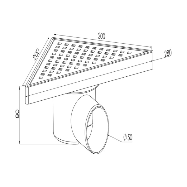 Трап треугольный нерж. 20*20, выход боковой 50 NOVA Plastic
