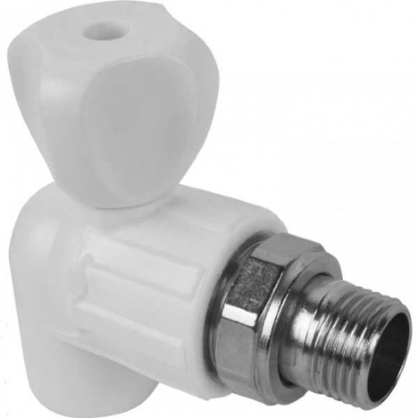 Кран 25*3/4 пласт.шар.с нак.гайкой угловой д/рад-ра