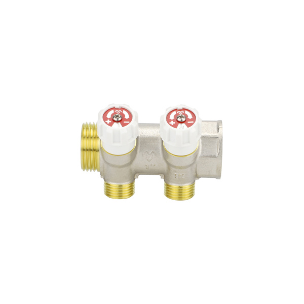 Коллектор НВ 1"x3/4" ЕК (с вентилями, м/ц 40мм, никел.) 2 выхода VARMEGA