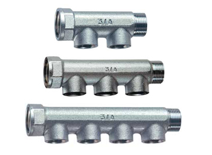 Коллектор 3/4" проходной (ВР-НР) 3 отвода (ВР) 1/2" (межосевое 36 мм) FAR