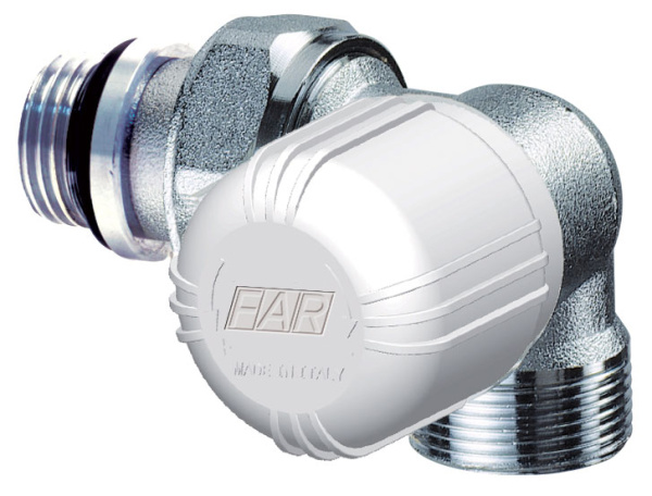 Вентиль термостатический трехосевой, правосторонний, НР М24х19 х 1/2" с прокладкой из EPDM FAR