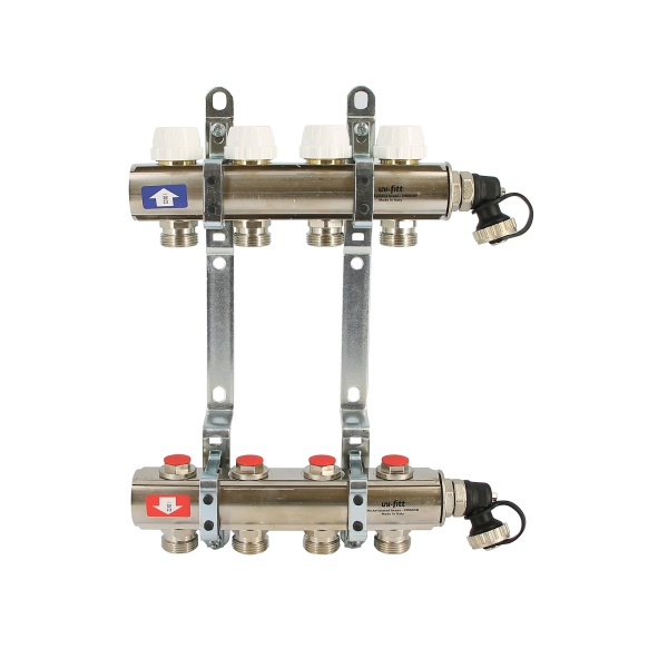 Коллекторная группа (без расходомеров, латунь) 4 выхода 1"x3/4"ЕК UNI-FITT