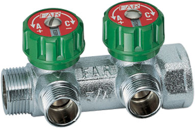 Коллектор регулирующий проходной MULTIFAR 3/4", 2 отвода, резьба на отводах 1/2" FAR