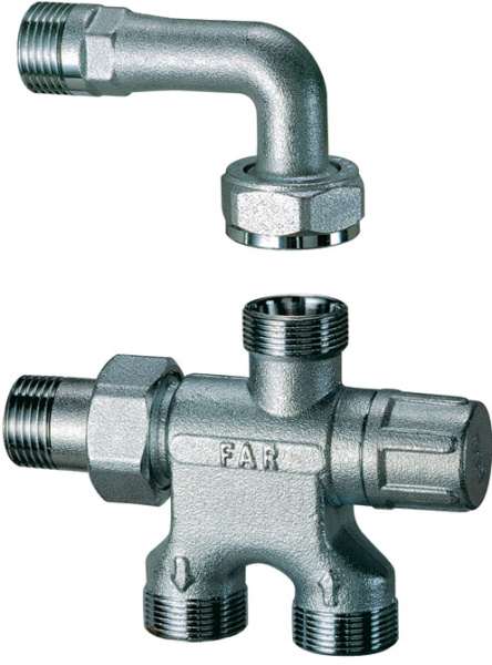 Узел 1/2" x М24х19 (для однотруб.) с запорно-балансировочным клапаном для бокового подключения FAR